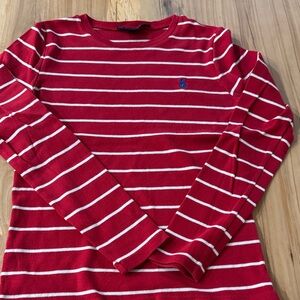 Ralph Lauren Red and White Striped Long Sleeve Tee M
